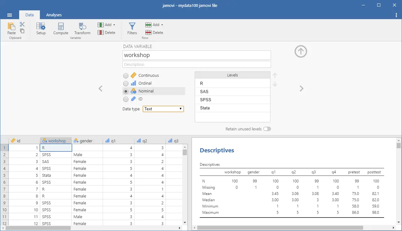 jamovi data editor settings